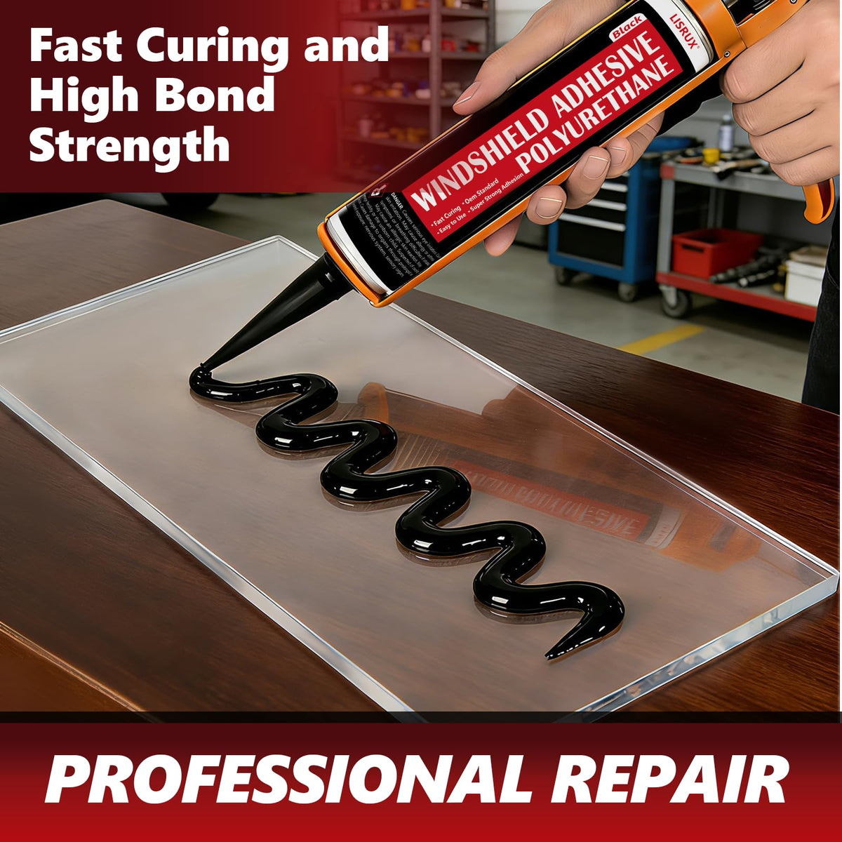 LISRUX close-up of black sealant texture highlighting smooth flow and strong bonding