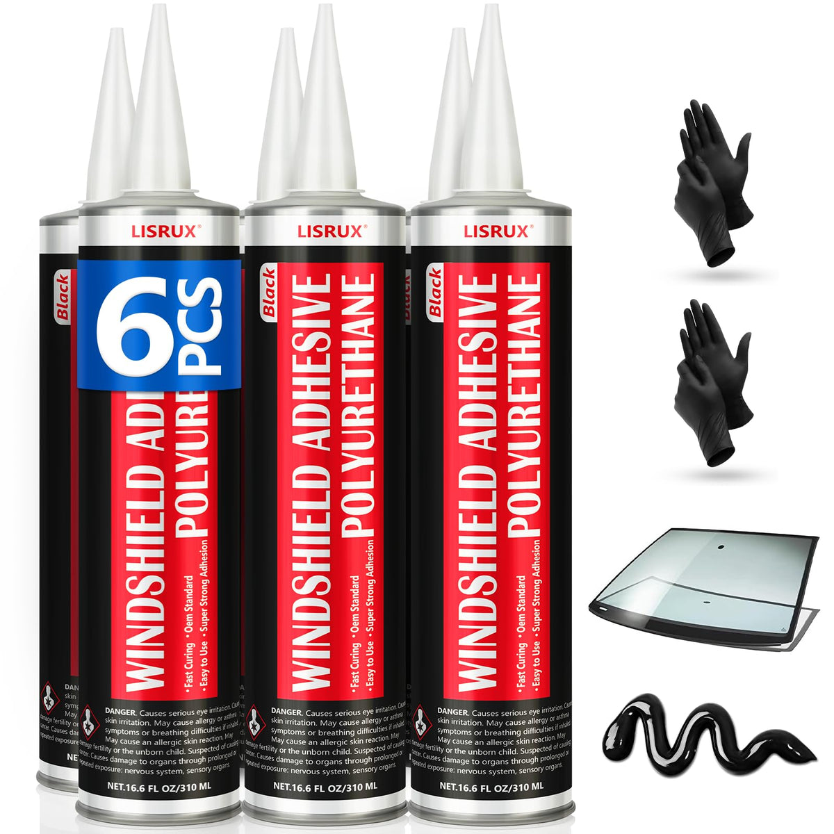 LISRUX front packaging showing six black 310ml cartridges and benefits