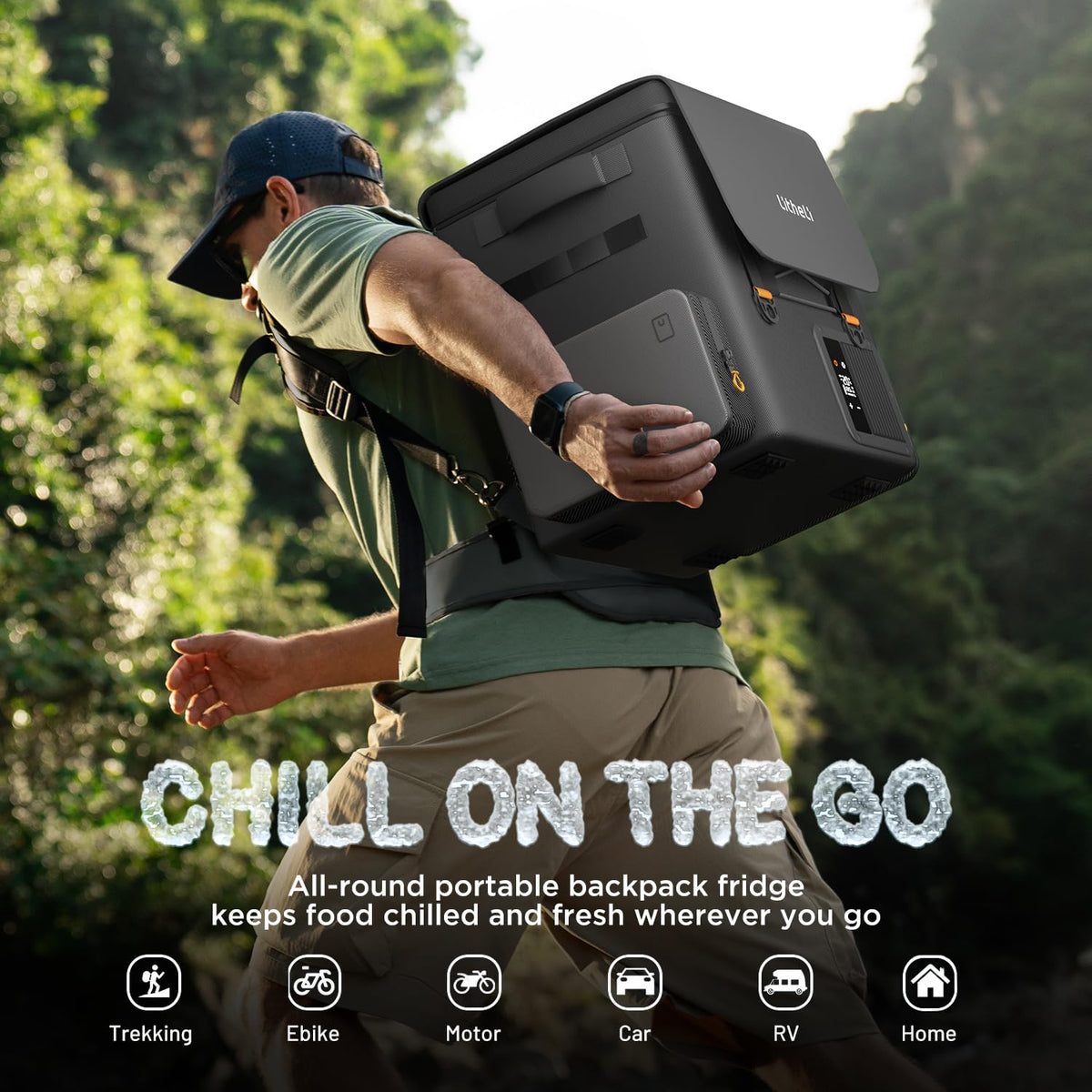 LiTHELi placed at campsite illustrating portable cold storage convenience