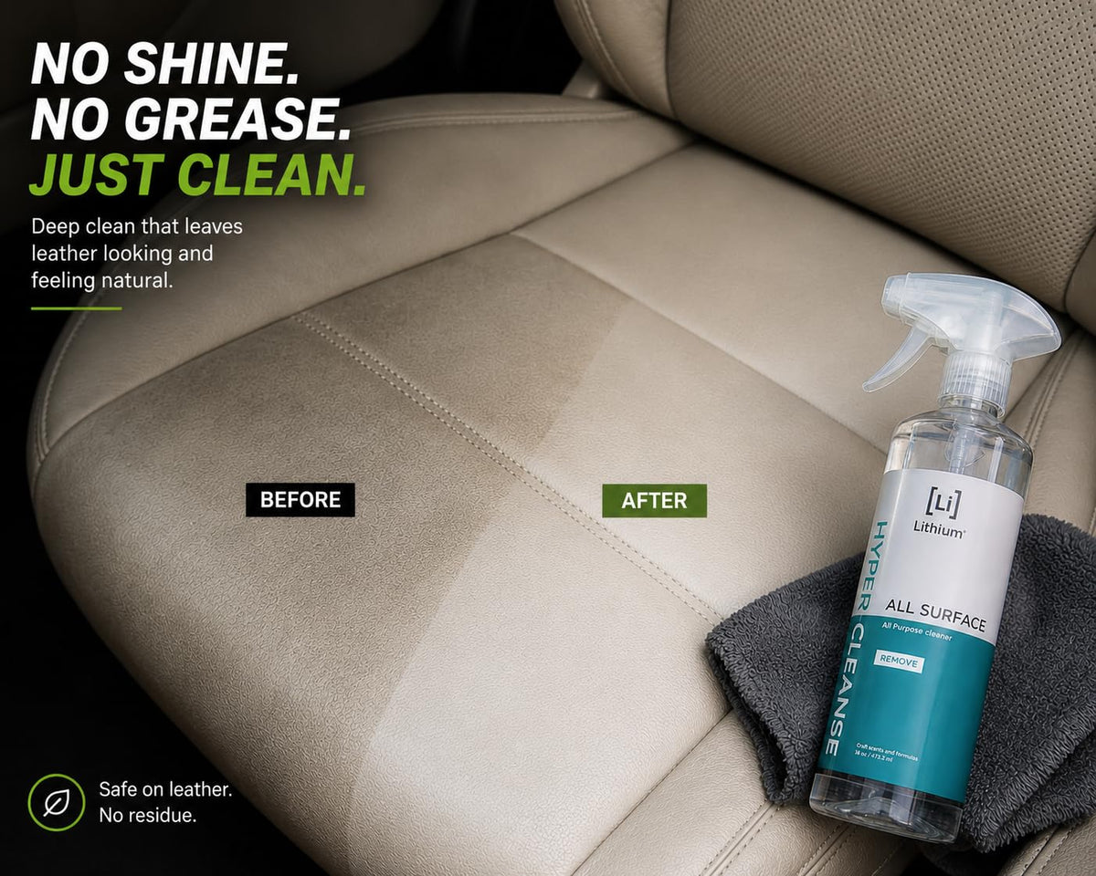 Lithium Auto Elixirs cleaning leather seat before and after for visible restoration