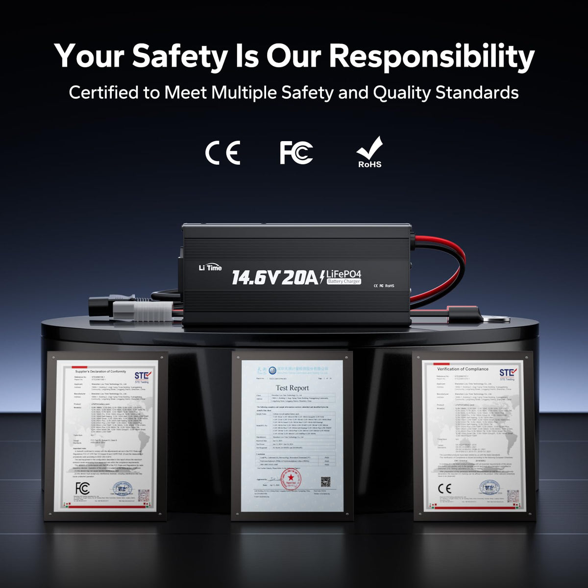 LiTime label with specs and certifications for consumer confidence