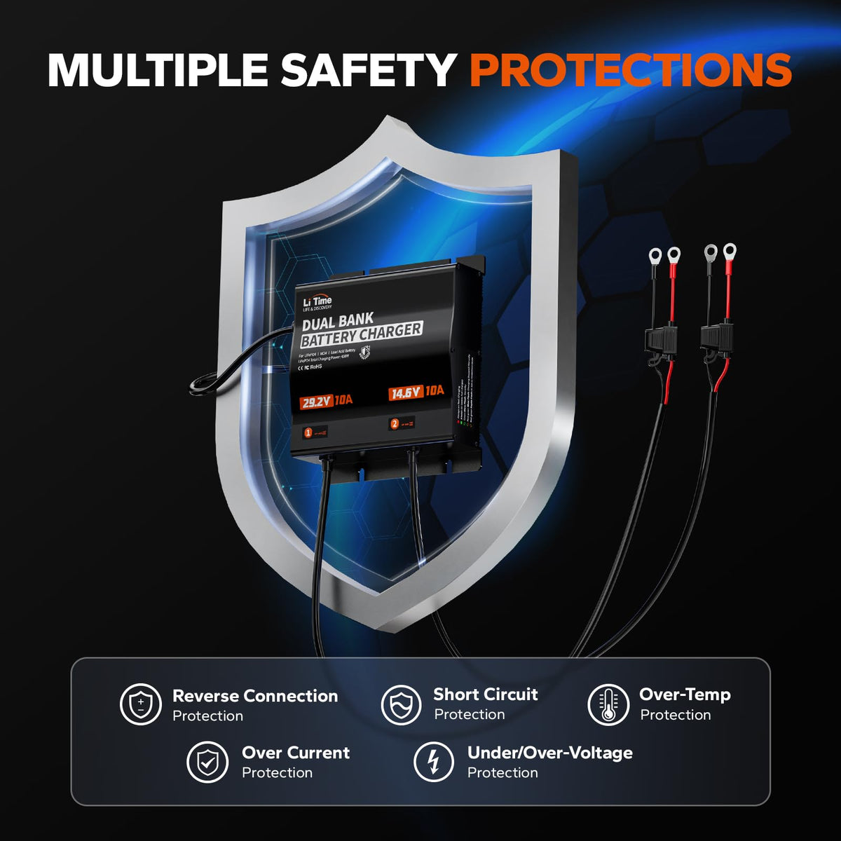 LiTime waterproof connector with seal providing weather-resistant charging