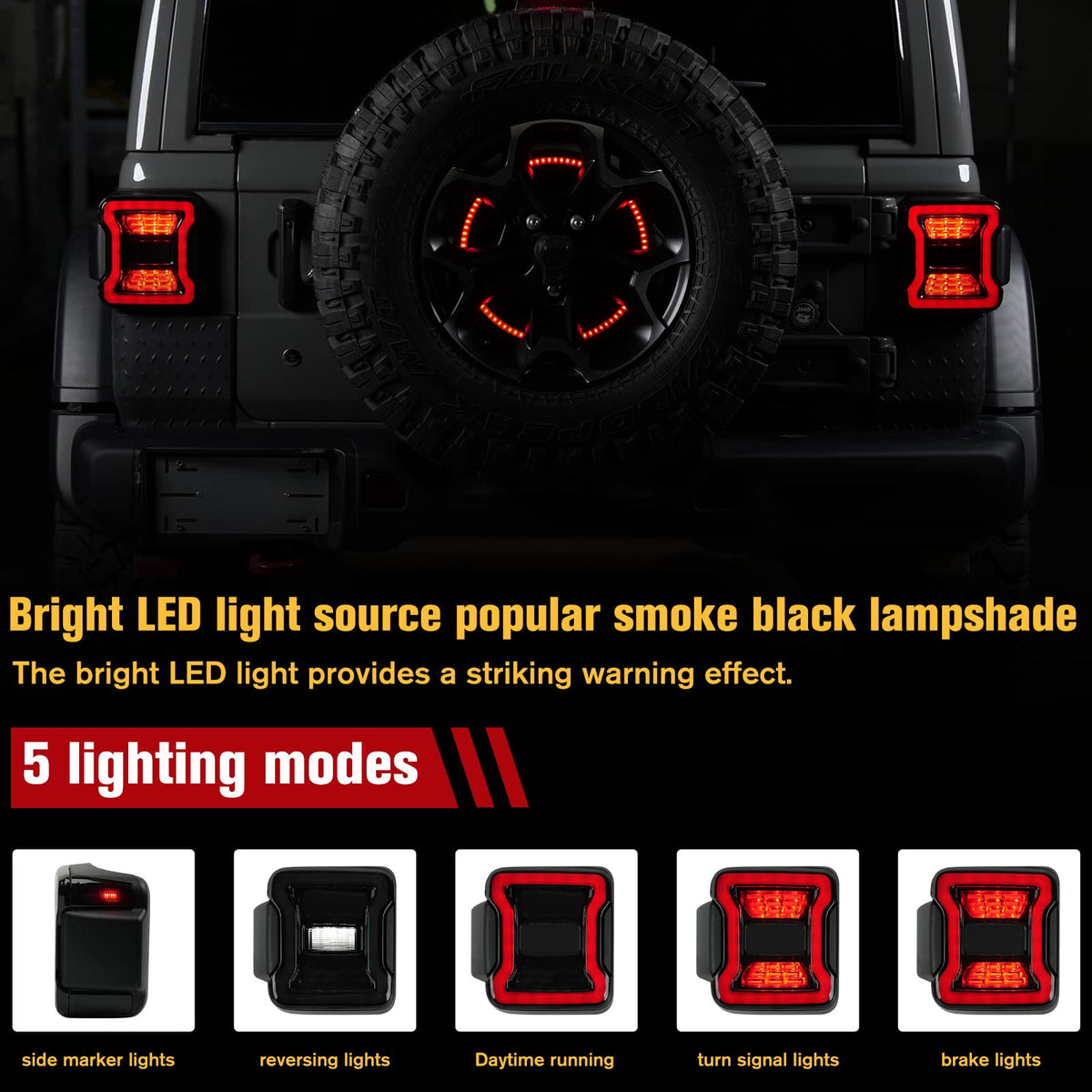 LitMiRaCle tail lights installed on Jeep Wrangler rear view enhances nighttime presence
