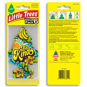 Close-up of a LITTLE TREES Be Kind tree revealing scent card detail