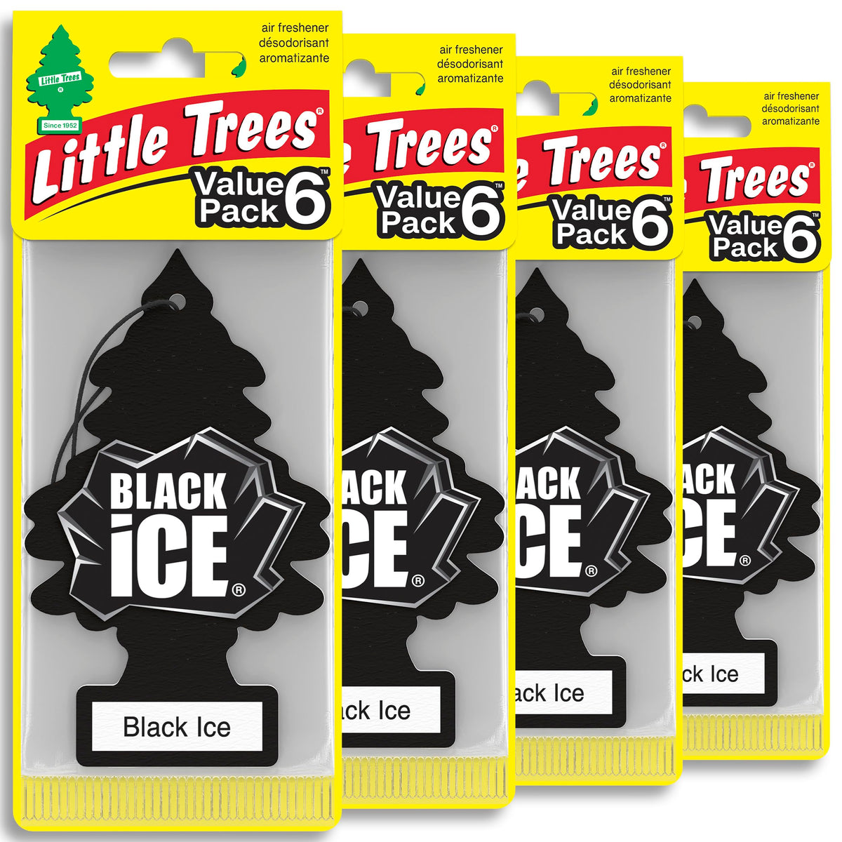 LITTLE TREES Black Ice front packaging showing 24-count, great value