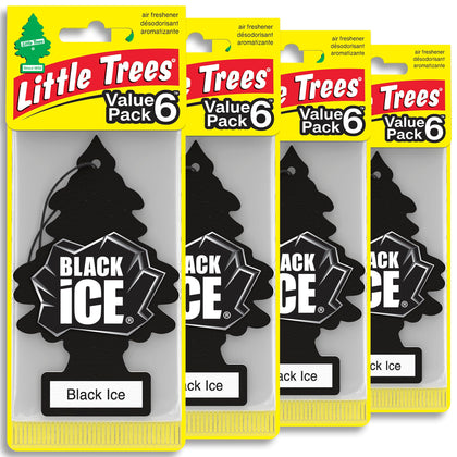 LITTLE TREES Black Ice front packaging showing 24-count, great value