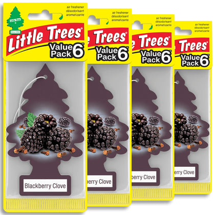 LITTLE TREES front packaging showing 24-count Blackberry Clove for easy stocking