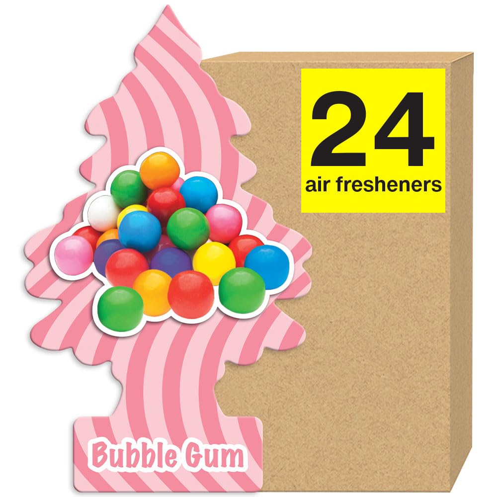 LITTLE TREES front packaging showing 24 Bubble Gum air fresheners for convenience