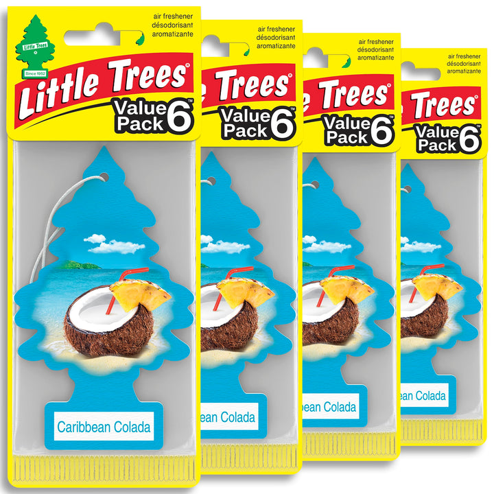 LITTLE TREES front packaging showing Caribbean Colada scent and pack count for value