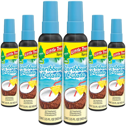 LITTLE TREES front packaging showing Caribbean Colada and six sprays for convenience