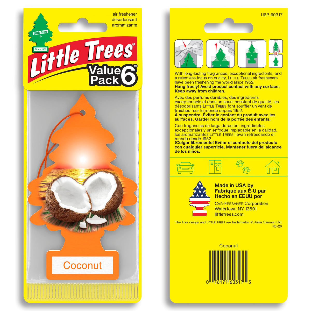single LITTLE TREES coconut hanging tree displayed, easy-to-hang and compact
