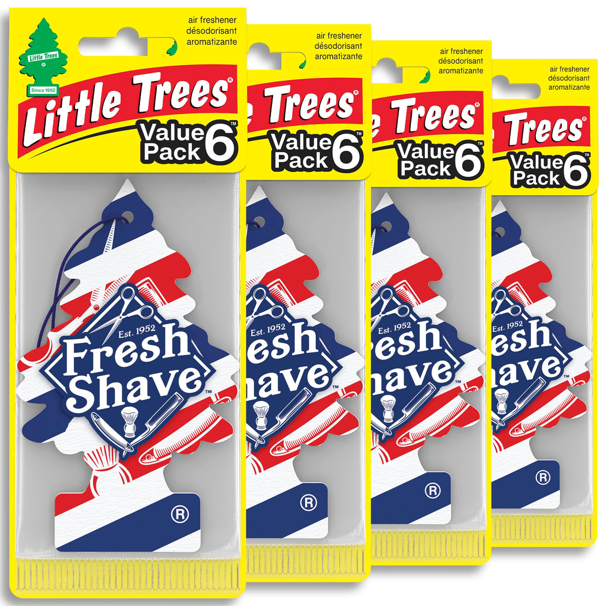 LITTLE TREES front packaging showing 24 Fresh Shave trees and product benefit