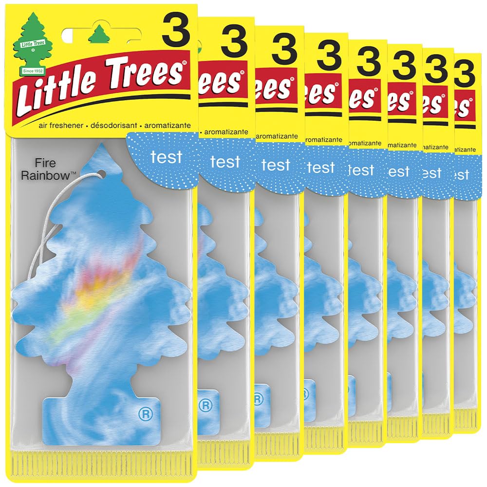 LITTLE TREES front packaging showing Fire Rainbow scent and benefit of vibrant aroma