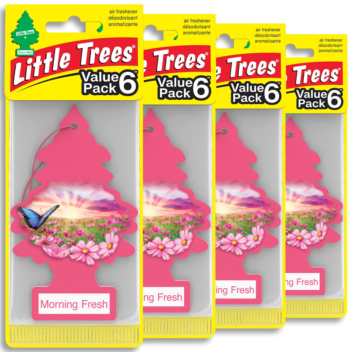 LITTLE TREES front packaging showing 24 Morning Fresh air fresheners, clear supply