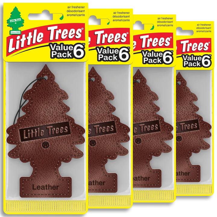 LITTLE TREES front packaging showing leather scent and pack count for long-lasting freshness