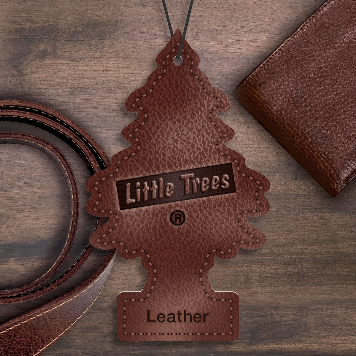 LITTLE TREES leather-texture detail illustrating smooth grain and premium scent appeal