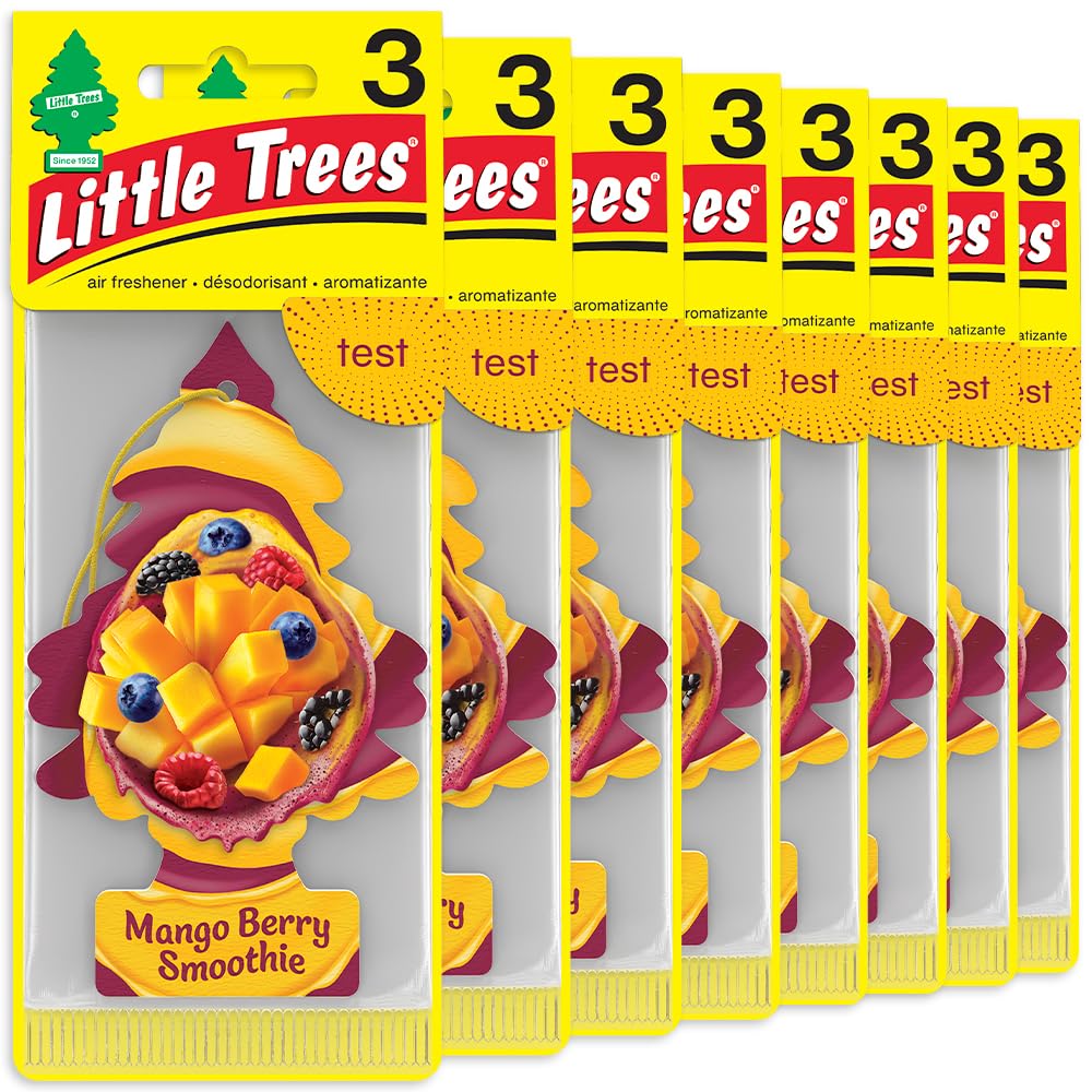 LITTLE TREES front packaging showing Mango Berry Smoothie scent and 24 count benefit