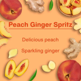 Label detail on LITTLE TREES Peach Ginger Spritz highlighting brand and scent clarity benefit