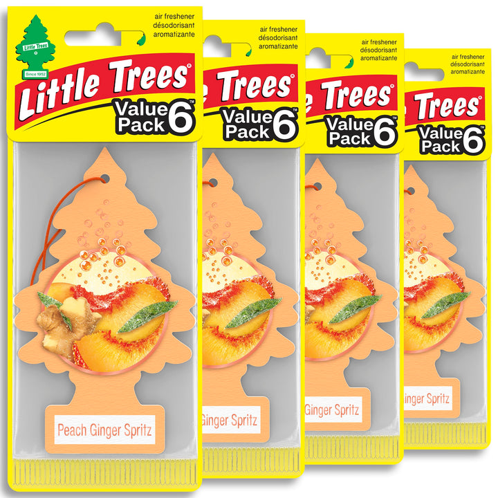 LITTLE TREES front pack view showing 24 trees and bright peach-ginger design for convenience