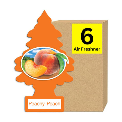 Little Trees front packaging showing peach scent and six-pack benefit