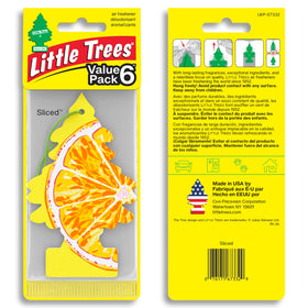Close-up of a LITTLE TREES tree scent slice showing vibrant color and easy-hang benefit