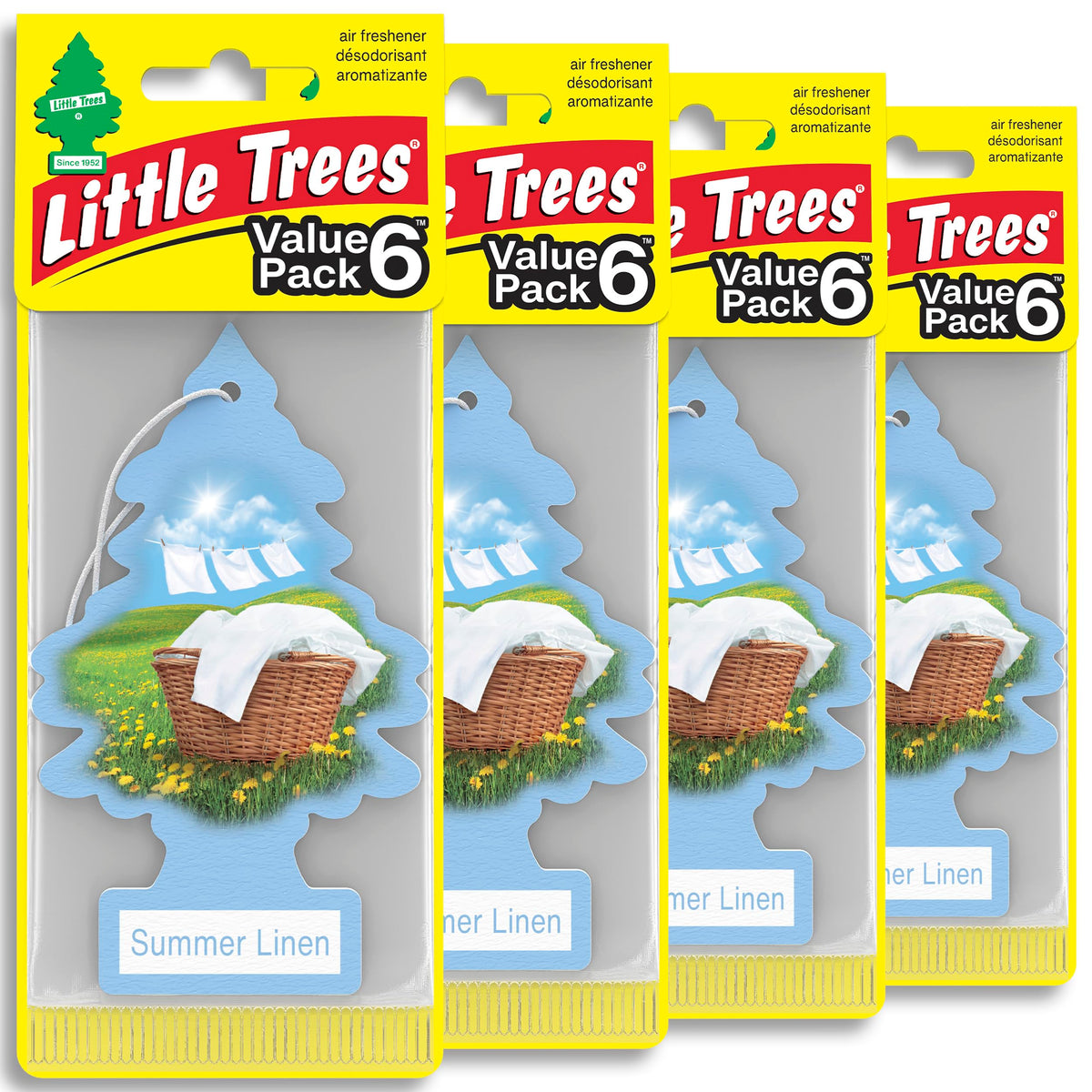 LITTLE TREES front packaging showing 24-count, clear benefit long-lasting scent