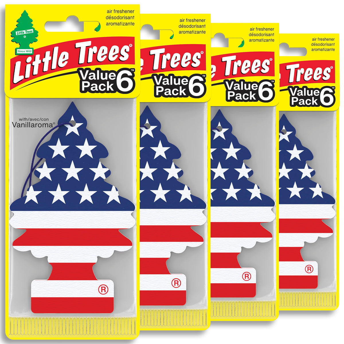 LITTLE TREES front packaging showing 24 Vanilla Pride fresheners for value and convenience