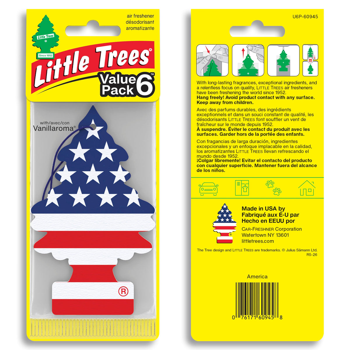 LITTLE TREES single Vanilla Pride tree close-up highlighting scent card texture and design