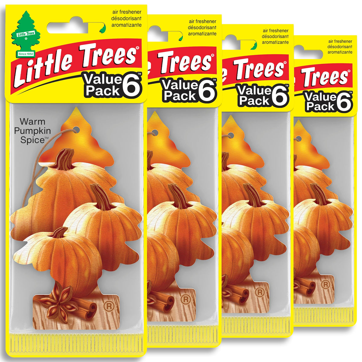 LITTLE TREES front packaging showing warm pumpkin spice scent and 24-count benefit