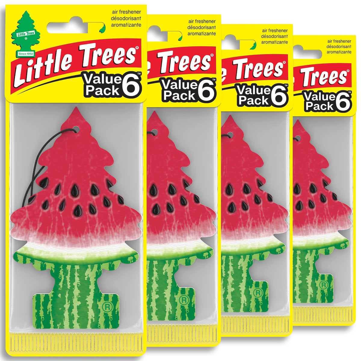LITTLE TREES watermelon front packaging showing 24-count fresheners