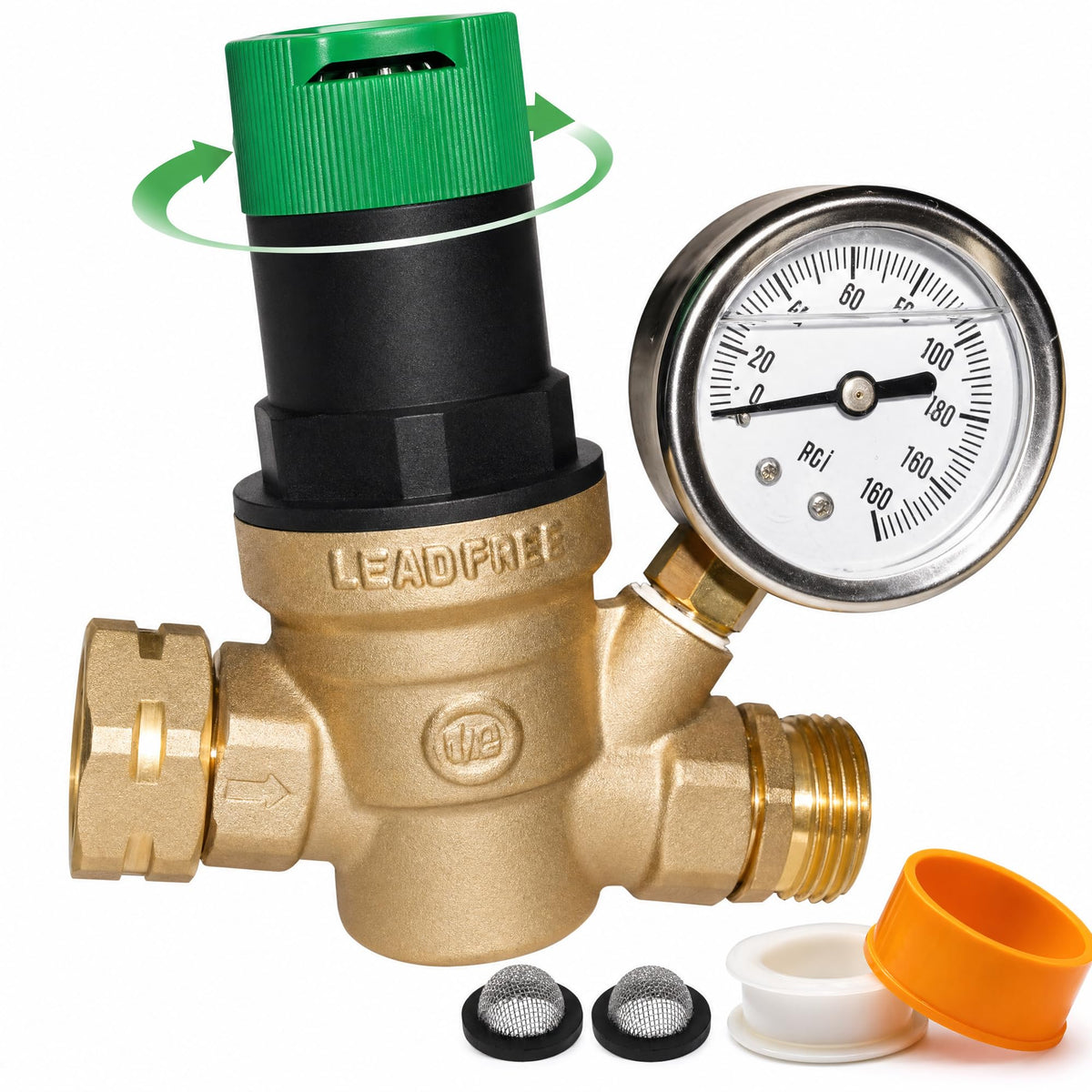 LIULO TOOL front view of regulator showing durable lead-free brass and compact design