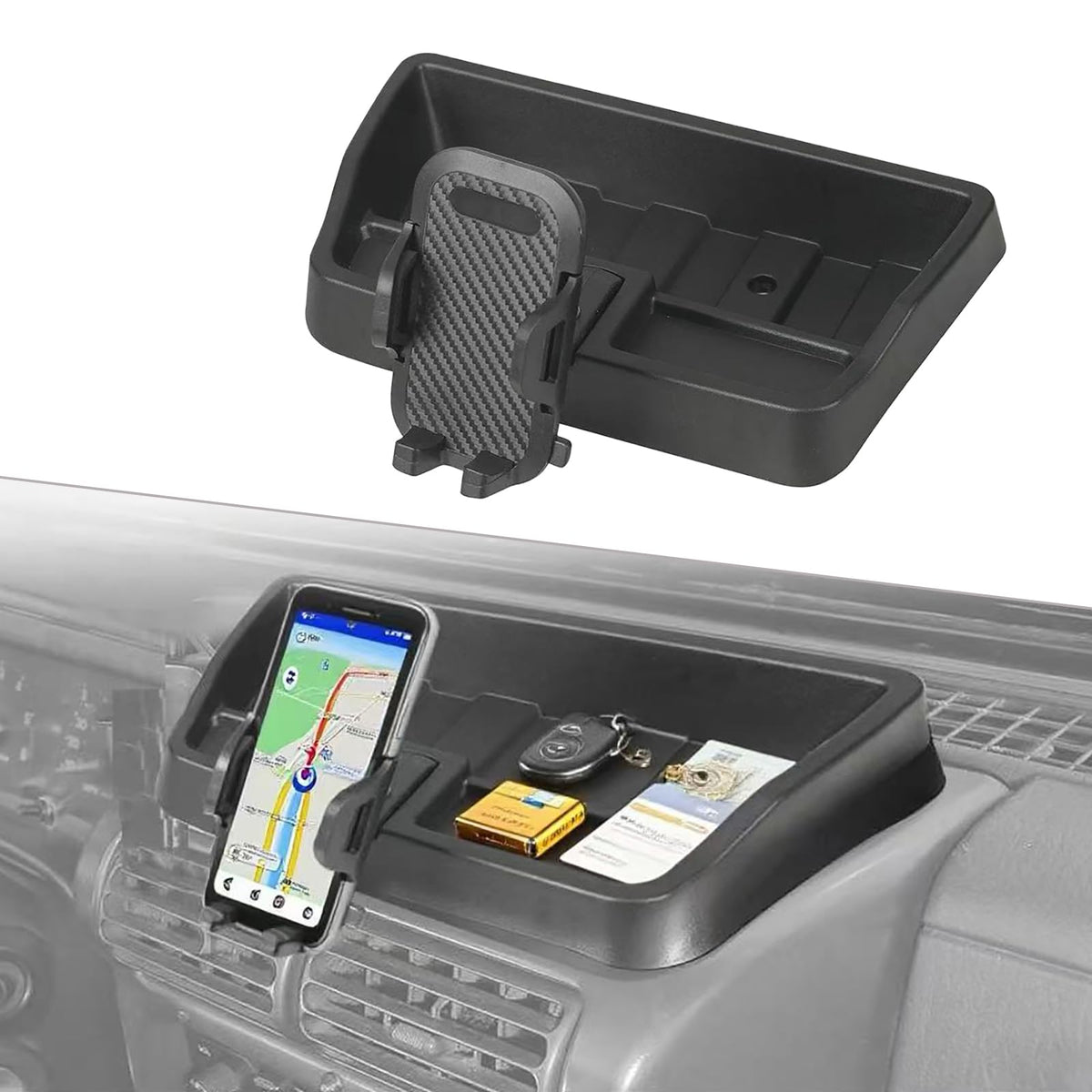 LIUQING front dashboard mount showing secure placement and easy reach