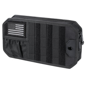 LIVANS front view showing organized pockets and US flag patch for tidy storage