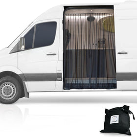 Living in a Bubble front view on Sprinter door showing secure fit and ventilation