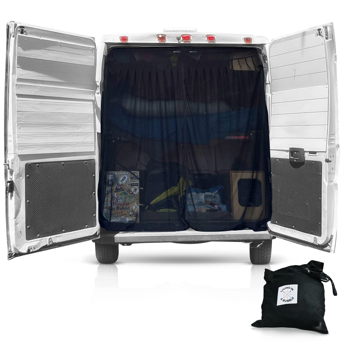 Living in a Bubble front view on rear door showing full coverage and airflow benefit