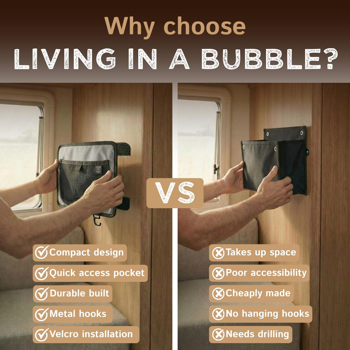 Living in a Bubble label and grey finish detail showing premium aesthetic benefit