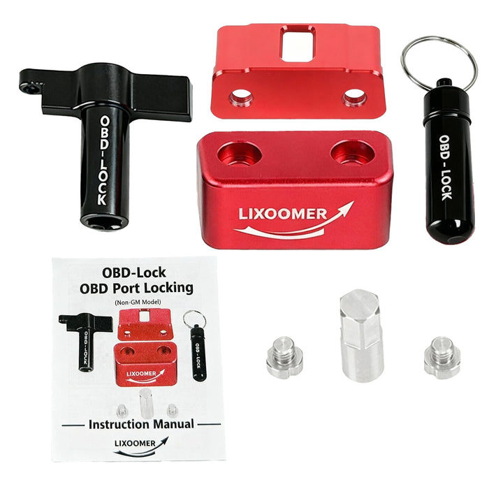 LIXOOMER front packaging showing OBD lock and accessories for secure storage