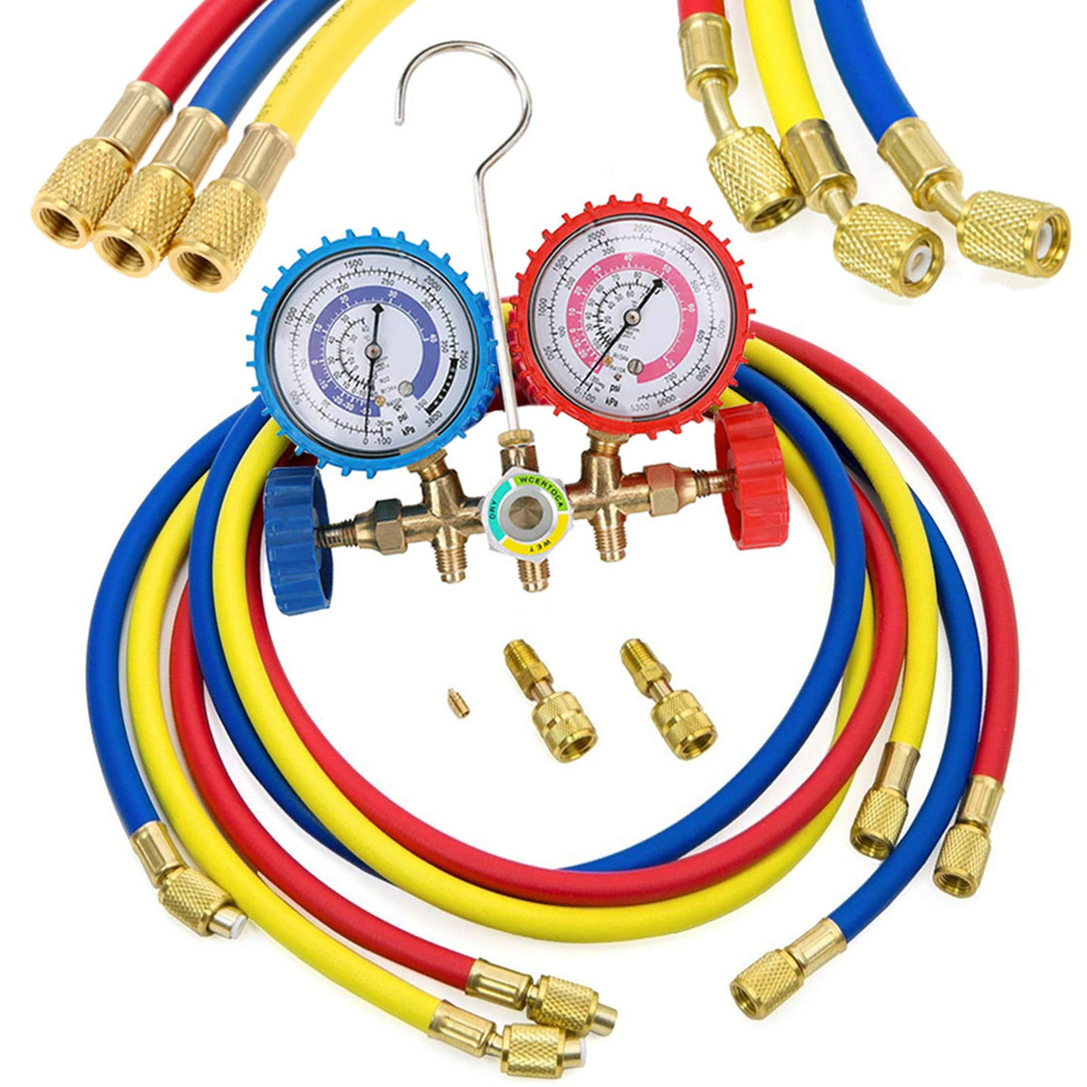 LIYYOO front view of manifold gauge set showing compact design and clear readouts benefit fast diagnostics