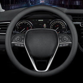 LKWLIKEI front view of black steering wheel cover showing sleek design and easy fit