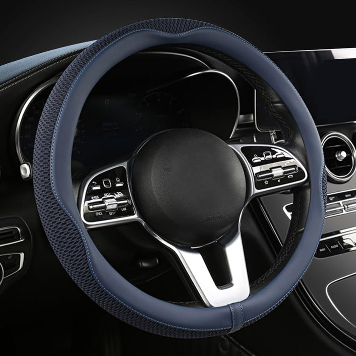 LKWLIKEI front packaging showing blue steering wheel cover and benefits