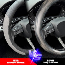 LKWLIKEI steering wheel cover beside ruler showing 14.5–15" fit