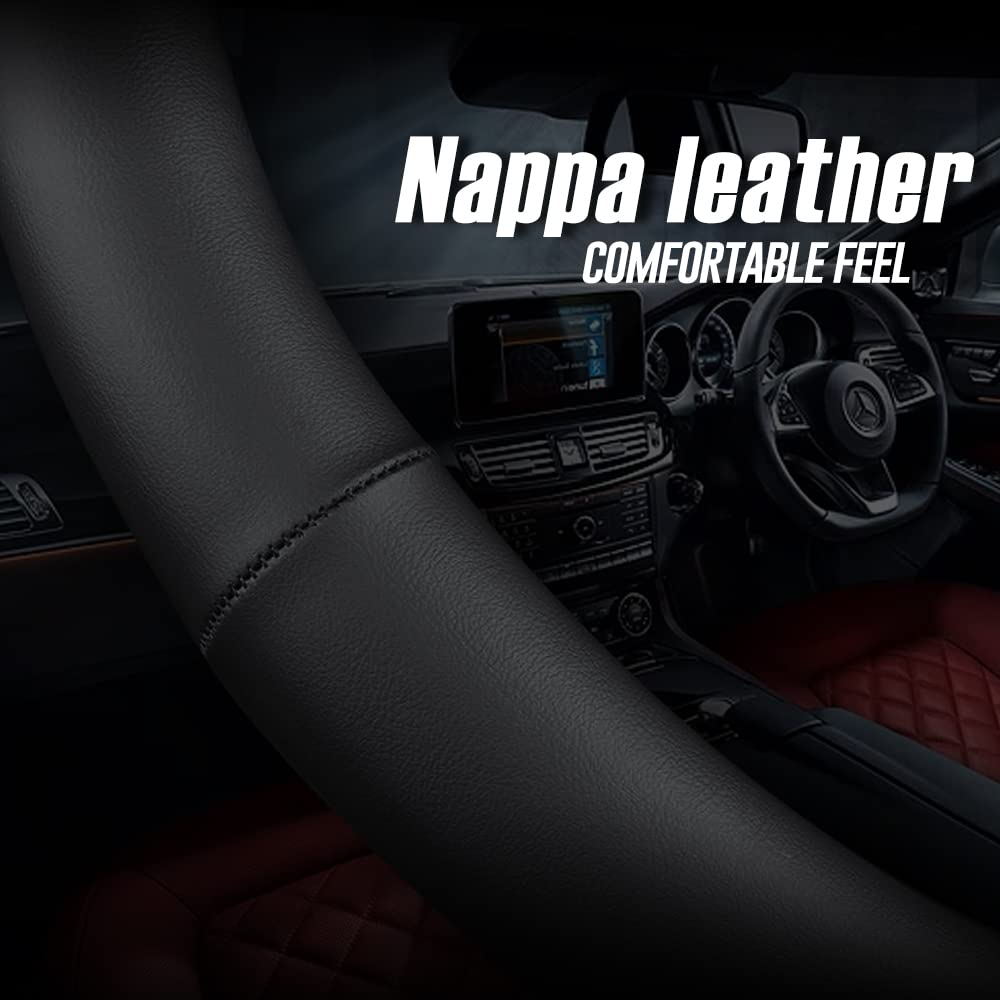 LKWLIKEI steering wheel cover beside ruler showing correct 14.5–15 inch scale