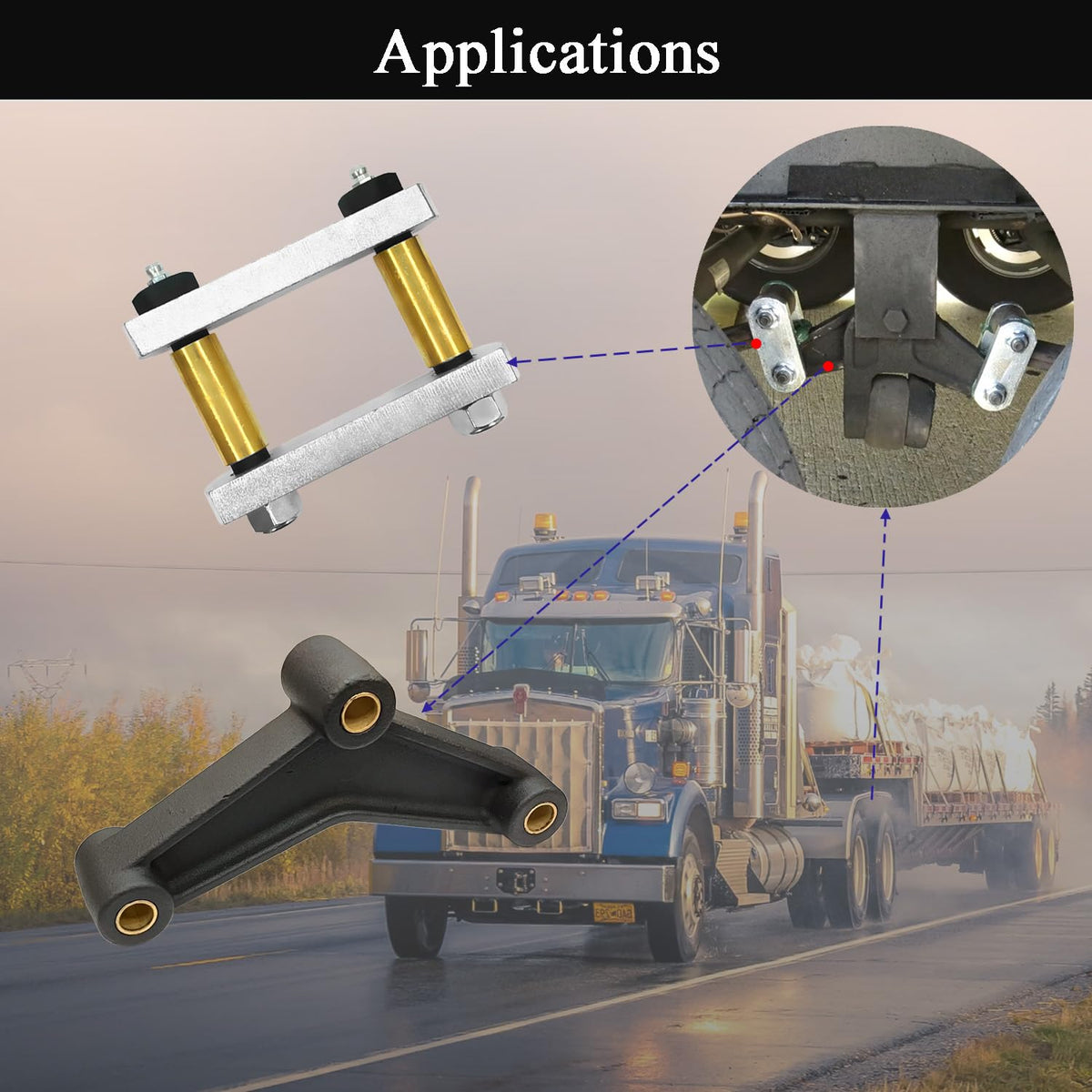 LLANNDER shackle kit installed on trailer suspension demonstrating improved pivot alignment