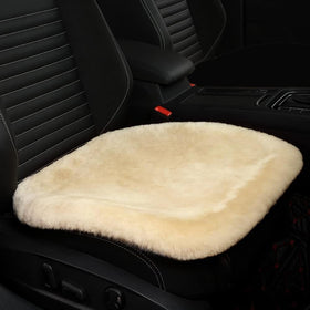 LLB sheepskin front seat cushion full view showing plush comfort and seat protection