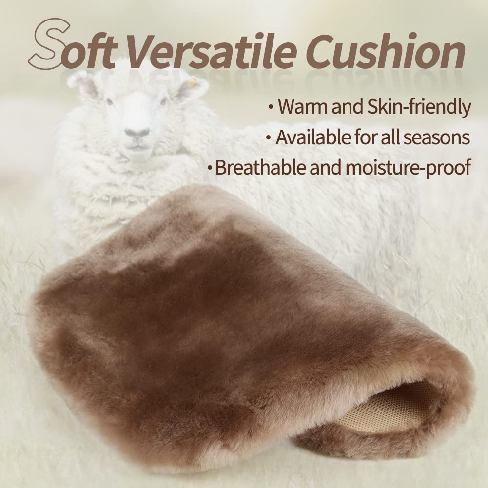 LLB sheepskin next to ruler showing 49x49 cm size for fit clarity