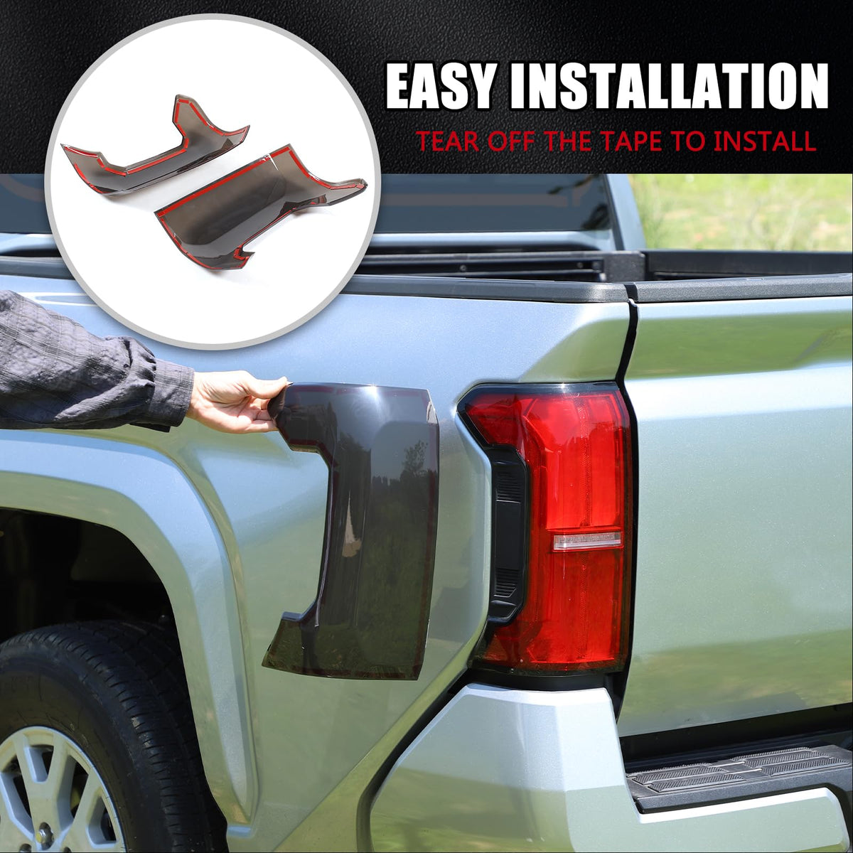 LLKUANG installer pressing shell onto taillight demonstrating easy adhesion