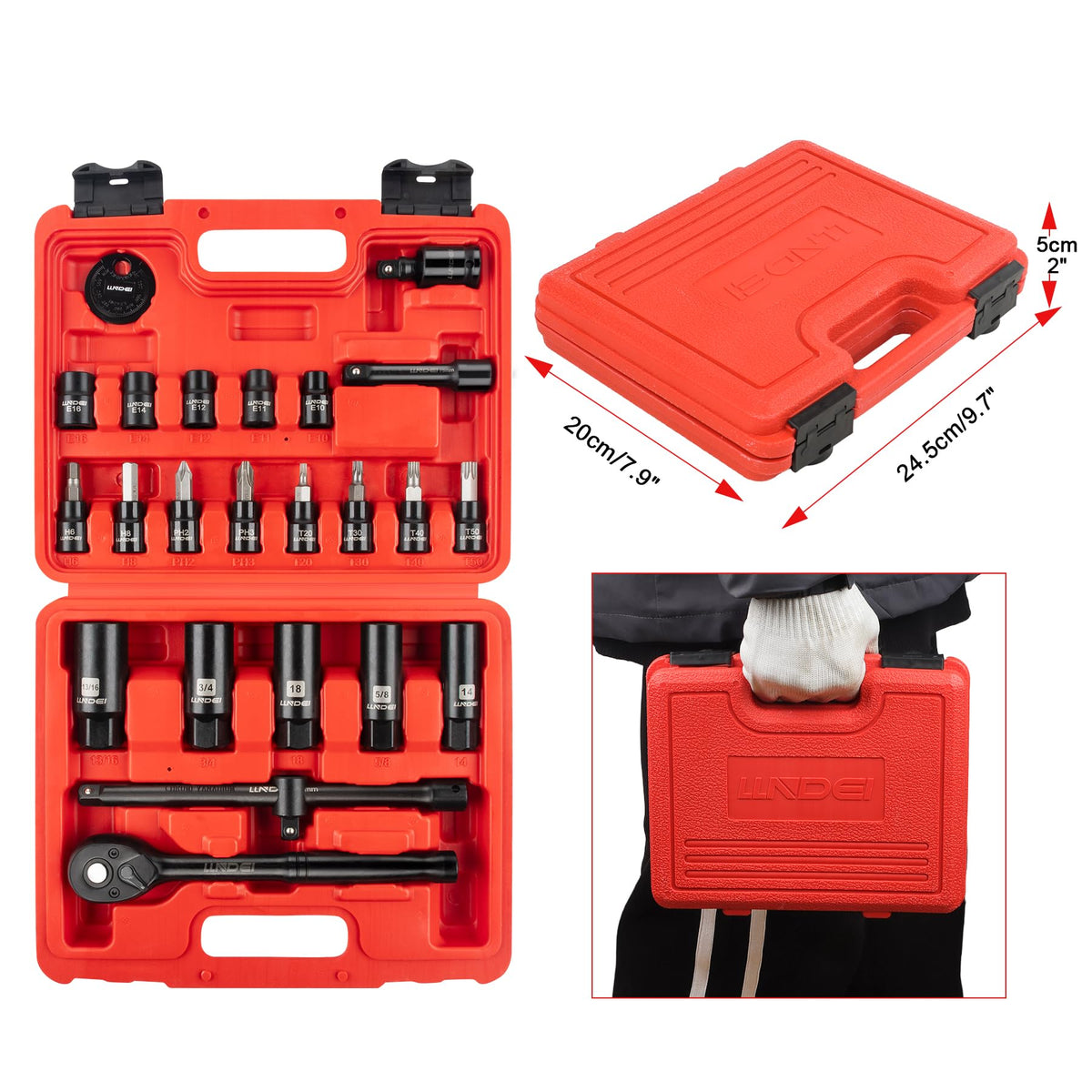 LLNDEI extensions and universal joint displayed for reaching deep or angled spark plugs