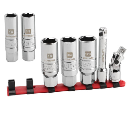 LLNDEI front view of 7pc socket set showing full kit and case for quick grab