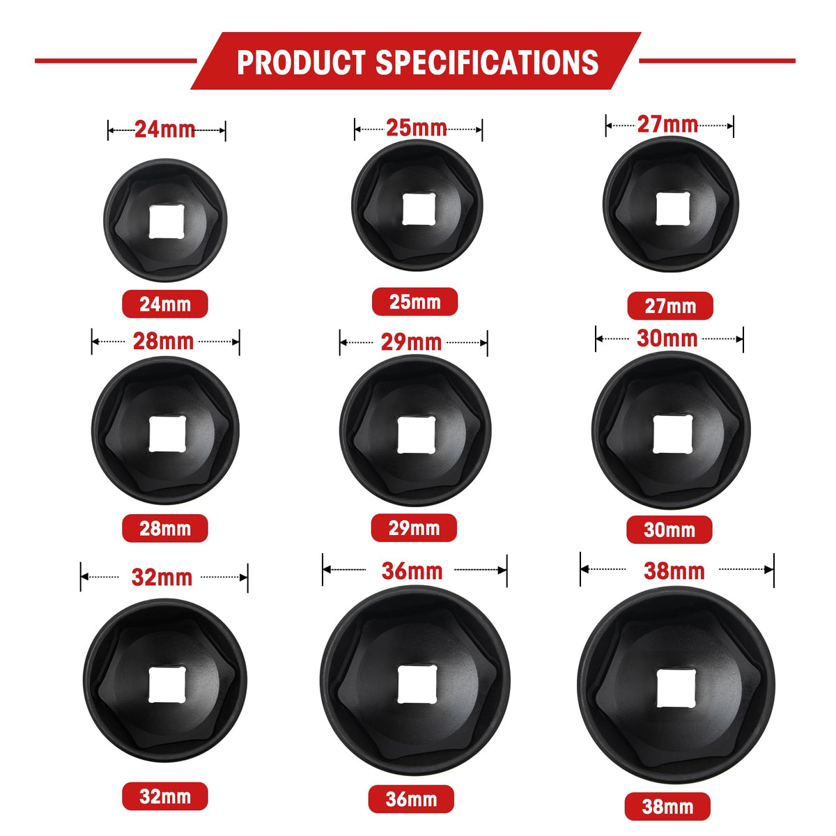 llndei laser-etched size markings on socket for fast identification in low light