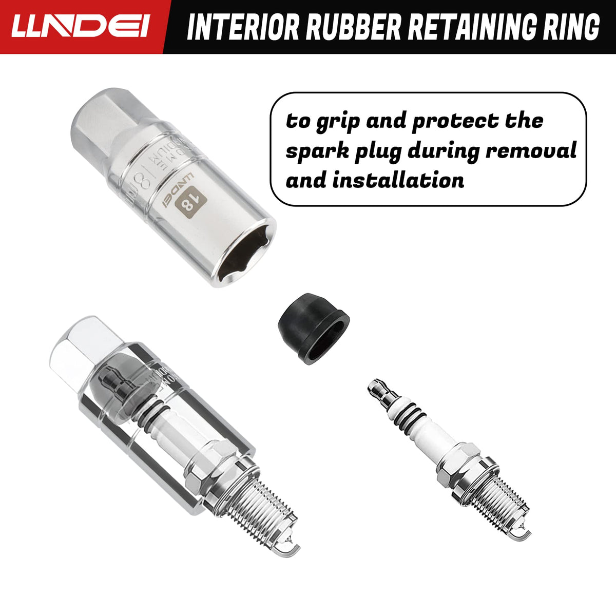 LLNDEI socket attached to ratchet inside engine bay for safe plug access